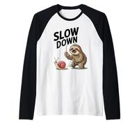 Funny Slow Down Saying Sloth Snail Humor Relaxed Vibes Dad Raglan Baseball Tee