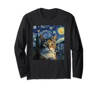 Funny Smoking Cat Cigarette Kitty Gen Z Meme Van Gogh Lover Long Sleeve T-Shirt