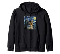 Funny Smoking Cat Cigarette Kitty Gen Z Meme Van Gogh Lover Zip Hoodie