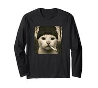 Funny Smoking Cat Meme Cigarette Grunge Beanie Aesthetic Long Sleeve T-Shirt