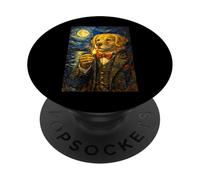 Funny Smoking Golden Retriever Artwork Vintage Dog in Suit PopSockets Adhesive PopGrip