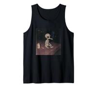 Funny Smoking Grey Alien Retro Cursed Gen Z Meme Party UFO Tank Top