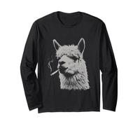 Funny Smoking Llama for Men Women Alpaca Smoking Cigarette Long Sleeve T-Shirt