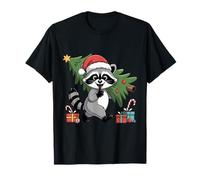 Funny Sneaky Raccoon Christmas Tree Santa Holiday Tee T-Shirt