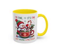 Funny Snowman Christmas Mug - I’m Fine, It’s Fine, Just Having a Meltdown Holiday Cup 11oz / Yellow