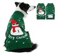 Funny Snowman Dog Sweater - Thick Knit Christmas Sweater for Large Dogs Girl Boy, Warm Holiday Clothing Jumper with Leash Hole & Turtleneck for Winter Warmth, Green XXL