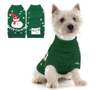 Funny Snowman Dog Sweater - Thick Knit Christmas Sweater for Small Medium Dogs Girl Boy, Warm Holiday Clothing Jumper with Leash Hole & Turtleneck for Winter Warmth, Green S