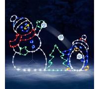 Funny Snowman Light with Frame Christmas Decorations Animated Snowman Snowball Fight Active Light Fun Animated Snowball Fight Active Light (Color : A)