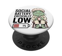 Funny Social Battery Critically Low Frog Introvert PopSockets Adhesive PopGrip