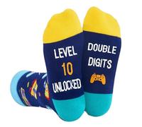 Funny Socks Birthday Gift Socks for Boys and Girls Level 10/12 Unlocked Double Digits Fun Sock Knitted Casual Sports Kids Sock Gifts for Girls Boys (UK, Age, One Size, Regular, 10-year-old)