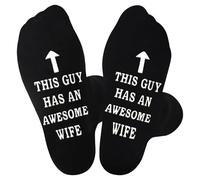 Funny Socks for Men Size 6-13, Mens Novelty Sock with Sayings This Guy Has An Awesome Wife, Cotton Personalised Socks with Gripper Non-Slip for Dad Husband Boyfriend Birthdays Valentines Christmas