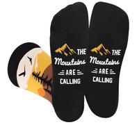 Funny Socks for Men Women Dad Teenage Boys - THE MOUNTAINS ARE CALLING - Novelty Funky Fun Socks for Travellers Climber - Travel Hiking Climbing Fathers Day Birthday Gifts Christmas Stocking Filler