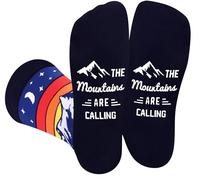Funny Socks for Men Women Dad Teenage Boys - THE MOUNTAINS ARE CALLING - Novelty Funky Fun Socks for Travellers Climber - Travel Hiking Climbing Fathers Day Birthday Gifts Christmas Stocking Filler