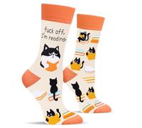 Funny Socks for Women Teenage Girls - F*CK OFF,I'M READING Socks Valentines Birthday Easter Mothers Day Novelty Gifts for Girlfriend Mom Crazy Cat Sock - Fun Gifts for Book Lovers Christmas Stocking