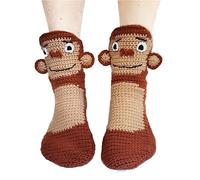 Funny Socks Knit 3D Animal Crocodile Socks Whimsical AlligatorThick Knit Cuff Winter Warm Floor Socks (Brown Monkey, One Size)