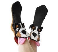 Funny Socks Knitted Crocodile Socks 3D Animal Socks Novelty Knitting Pattern Shark Fish Socks Winter Warm Floor Socks (B-Black Dog, Free Size)