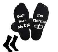 Funny Socks,Novelty Socks for Men,Black Non-Slip Men's Novelty Sock Present Kit Cotton Funny-Socks Mens 9-12 Birthday Christmas Sock Accessory Set Don'T Wake Me Up! I'm Charging for Father,Son,Husband