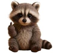Funny Soft Middle Finger Plush Animals, Cute Middle Finger Plush Highland Cow, Meet the Attitude Squad, Rebellious Office Desk Decor, Stress Relief Decor Gift (Highland Caw 18cm) (Raccoon)