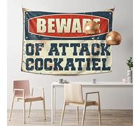 Funny Sogns Beware of Attack Cockatiel Tapestry Boys Bedroom Accessories Cool Things for Your Room(100X150CM)