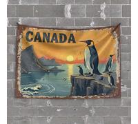 Funny Sogns Canada: Penguins by The Sunset Coastline Tapestry Tapestry for Walls Man Cave Rules(75X100CM)
