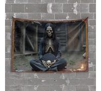 Funny Sogns Skeleton in Meditation: A Haunting Serenity Tapestry Tapastry'S Wall Hanging Asthetic Bedroom Assecorie(75X100CM)