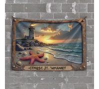 Funny Sogns Sunset Serenity: Lighthouse By The Sea with Starfish and Shells Tapestry Tapastry'S Wall Hanging Asthetic Bedroom Assecorie(75X100CM)