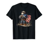 Funny Soldier Bear with America Cape Costume T-Shirt