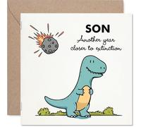 Funny Son Birthday Card - Closer To Extinction - Cheeky Happy Birthday Card for Son from Dad Mum, 145mm Joke Humour Bday Greeting Cards