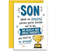Funny Son Birthday Card - So Proud of Great Parents - A5 Size with Yellow Envelope. UK Made