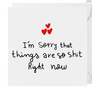 Funny Sorry Greeting Card, 'I'm Sorry That Things Are So Shit Right Now', 6x6 Inch, 300gsm, with White Envelope