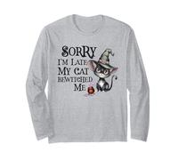 Funny Sorry Late My Cat Witch Bewitched ME Creepy Witches Long Sleeve T-Shirt