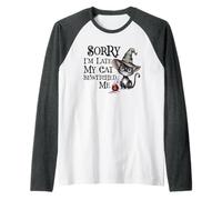 Funny Sorry Late My Cat Witch Bewitched ME Creepy Witches Raglan Baseball Tee
