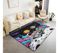 Funny Space Astronaut Alien Area Rug Trippy Universe Planet Indoor Floor Mats Entrance Rugs for Kids Boys Girls Room Decor,Psychedelic Galaxy Non Slip Absorbent Carpets, 6'6" x 4'11" (Rectangular)