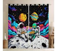 Funny Space Astronaut Alien Window Curtains Trippy Universe Planet Window Drapes,Psychedelic Galaxy Window Treatments,Kids Boys Girls Room Decor,Grommet Top 2 Panel Set Bedroom Curtains, 46Wx72L inch