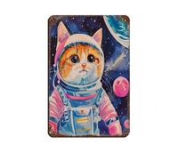 Funny Space Astronaut Cat Print Retro Poster Metal Tin Sign Chic Art Retro Iron Painting Bar People Cave Cafe Family Garage Poster Wall Decoration 8x12inch(20x30cm)