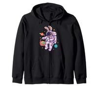 Funny Space Bunny Astronaut Easter Basket Egg Hunt Design Zip Hoodie