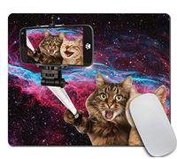 Funny Space Cats Gaming Mouse pad, Couple of cat Taking a Selfie Together with Smartphone Camera Mousepad Rubber Gaming Mat 9.4"x7.9"