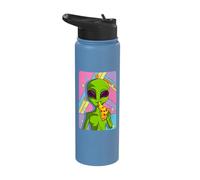 Funny Space Extraterrestrial Aliens Retro Alien Eating Pizza Stainless Steel Insulated Water Bottle