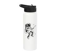 Funny Spaceman Playing Electric Guitar Astronomy Astronauts Stainless Steel Insulated Water Bottle