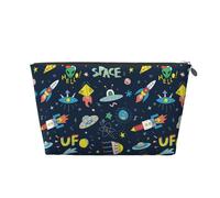 Funny Spaceships Makeup Bag, Cosmetic Bags Travel Toiletry Bag Make Up Bag for Women, Leather Makeup Bag Organizer, Cute Makeup Pouch Silver
