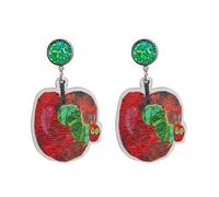 Funny Sparkling Teacher earrings Cute Wooden earrings Hungry Caterpillar Dangle Earrings for Women Jewelry, Wood, No Gemstone
