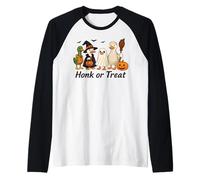 Funny Spooky Goose Ghost Witch Mummy Silly Halloween Goose Raglan Baseball Tee