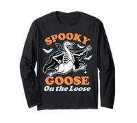 Funny Spooky Goose on The Loose Silly Halloween Skeleton Long Sleeve T-Shirt