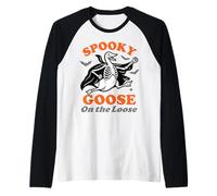 Funny Spooky Goose on The Loose Silly Halloween Skeleton Raglan Baseball Tee