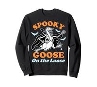 Funny Spooky Goose on the Loose Silly Halloween Skeleton Sweatshirt