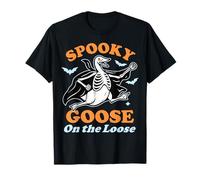 Funny Spooky Goose on The Loose Silly Halloween Skeleton T-Shirt
