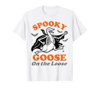 Funny Spooky Goose on The Loose Silly Halloween Skeleton T-Shirt