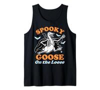Funny Spooky Goose on The Loose Silly Halloween Skeleton Tank Top