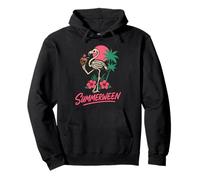 Funny Spooky Summerween Skeleton Flamingo With Coconut Drink Pullover Hoodie