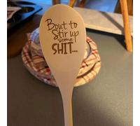 Funny Spoons,Bout to Stir Up Some Shit Engraved Funny Wooden Spoon,Unique Wooden Spoon, Christmas Holiday Prank Gag Gift (1pcs)